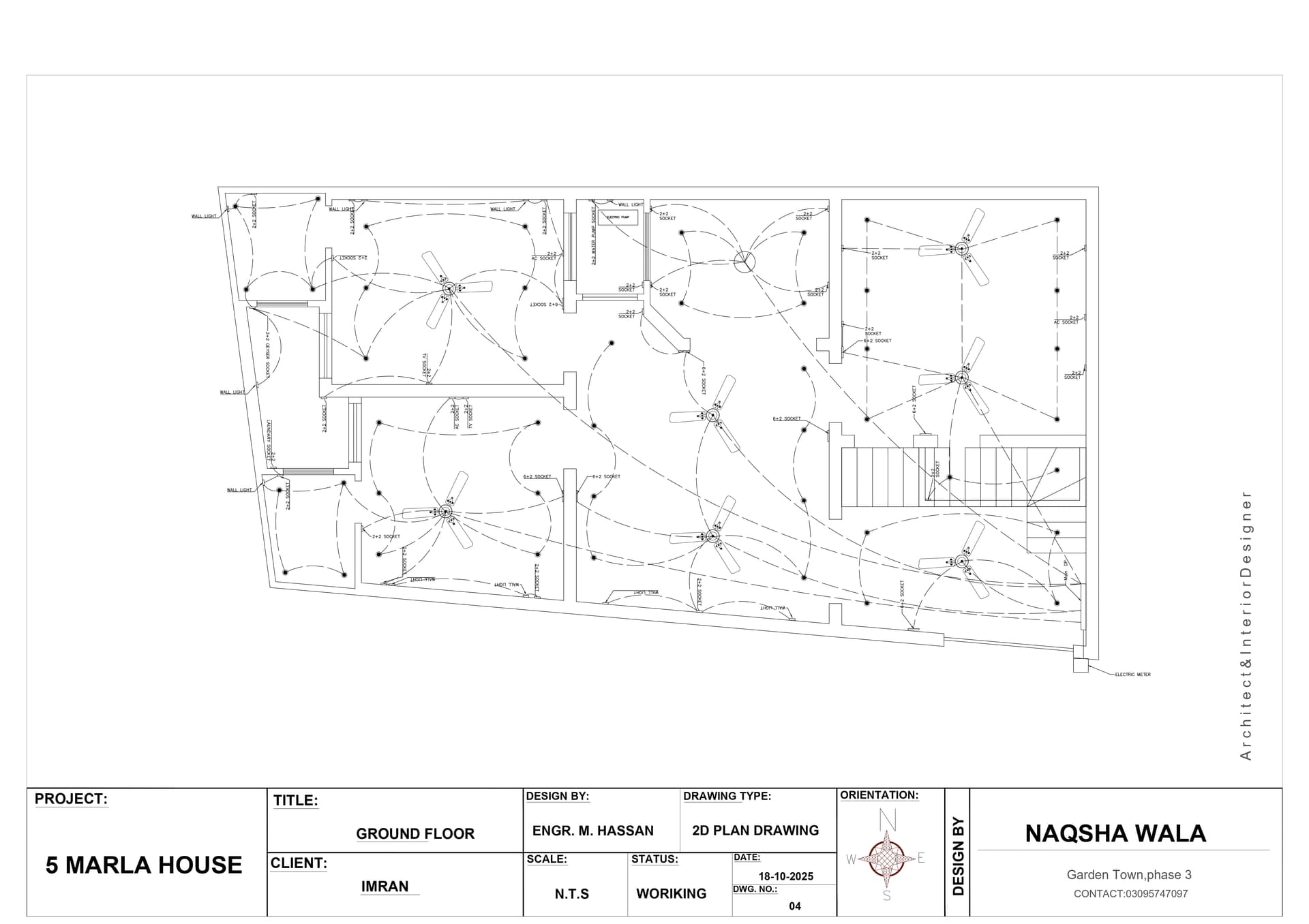 5 Marla House Electrical Plan SLD Diagram for Irregular Plot